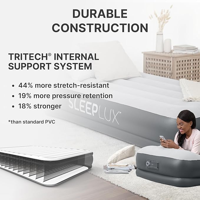 SleepLux Durable Inflatable Air Mattress with Built-in Pump, Pillow and USB Charger