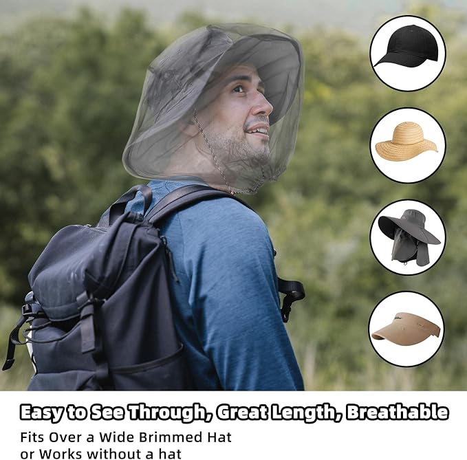 Wholelovein 8 Pack Mosquito Covers Wearable Head Net Face Mesh Protecting Net Mosquito Fly Insects Bugs