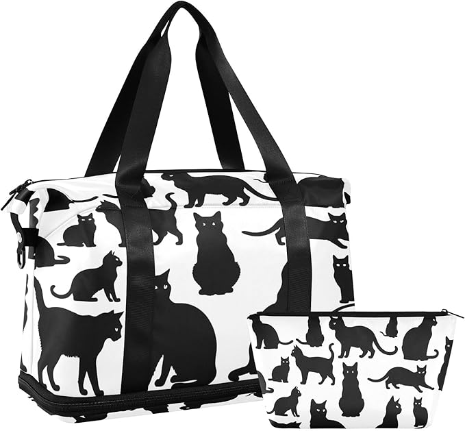 Cats Travel Duffel Bag Gym Tote Bag for Sports Waterproof Carry On Weekender Bag with Compartment