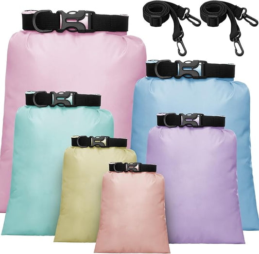 Shappy 6 Pcs Waterproof Dry Bag Set 6 Sizes Lightweight Sacks and Long Adjustable Shoulder Strap Outdoor Water Proof Keep Gear Dry Bag Stuff Sacks for Backpacking, Boating, Hiking, Camping (Macaron)