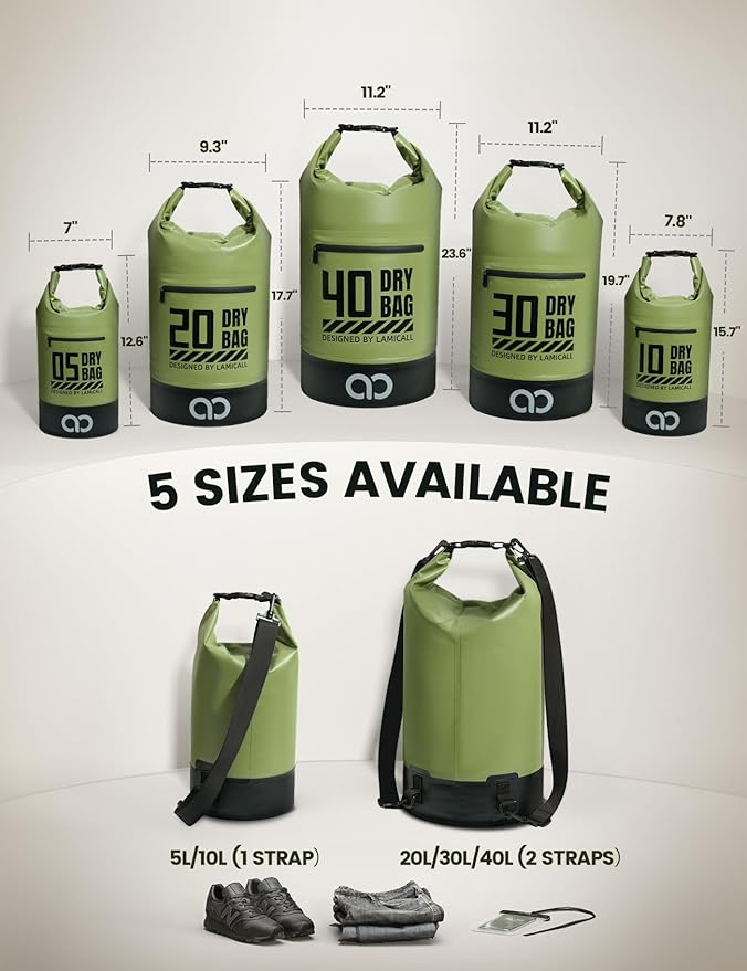 Lamicall Dry Bag Waterproof Backpack - [Zippered Pocket] 10L/20L Roll Top Waterproof Bag with Water proof Phone Case, Floatable Drybag for Swimming, Boating, Kayaking, Camping, Beach