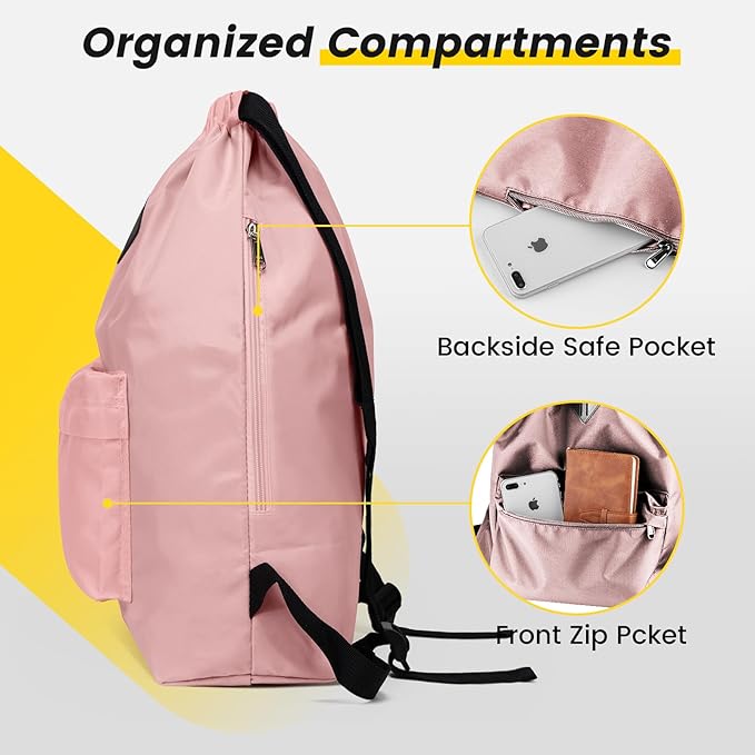 Vorspack Drawstring Backpack Water Resistant String Bag Sports Gym Sack with Side Pocket for Men Women