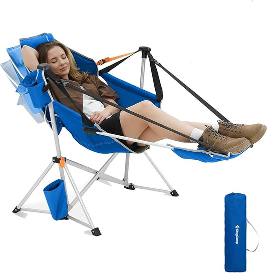 KingCamp Hammock Chair with Footrest, Swinging Portable Folding Camping Chairs for Adults MAX 400lbs Heavy Duty Foldable Oversized Rocker with Cup Holder Pillow for Outdoor Beach Patio Sport Lawn