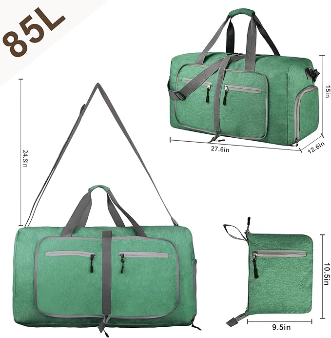 Dimayar 85L Travel Duffle Bag for Men Women - Foldable Duffel Bag with Shoes Compartment - Overnight Bags Waterproof & Tear Resistant(Forest Green)