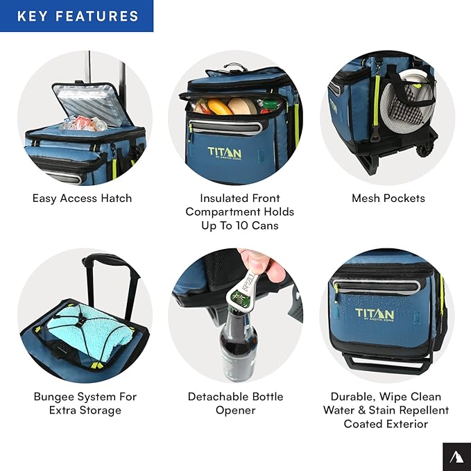 Titan Deep Freeze 60 (50+10) Can Wheeled Cooler - Collapsible Rolling Cooler with Wheels and All-Terrain Cart