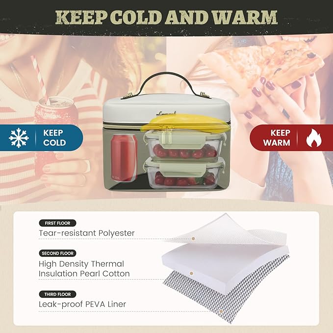 LOVEVOOK Lunch Box for Women,Adult Insulated Lunch Bag for Women,Leakproof Cooler Bag for Office Picnic Hiking Beach,Lunch Tote Bagwith Adjustable Shoulder Strap