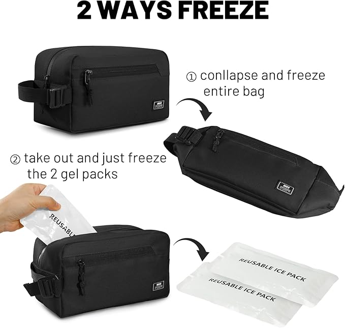 MIER Freezable Snack Bags Small Frozen Mini Cooler Lunch Bag Freezer Insulated Pouch for Kids Adults Work School Travel On-the-go, Black