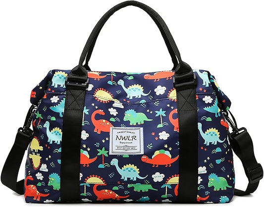 Travel Duffle Bag Weekender Overnight Gym Tote with Dry and Wet Separated Pocket for Women Girls Shoulder Bag Workout Water Resistant (cute dinosaurs)