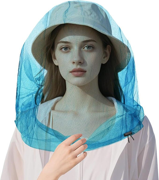 Oversized Mosquito Net 42 x 25 Inches Ultra Large Mosquito Head Net Face Neck Fly Mesh Netting Fits All Hats for Outdoor Camping Hiking Fishing Gardening Safari(Blue)