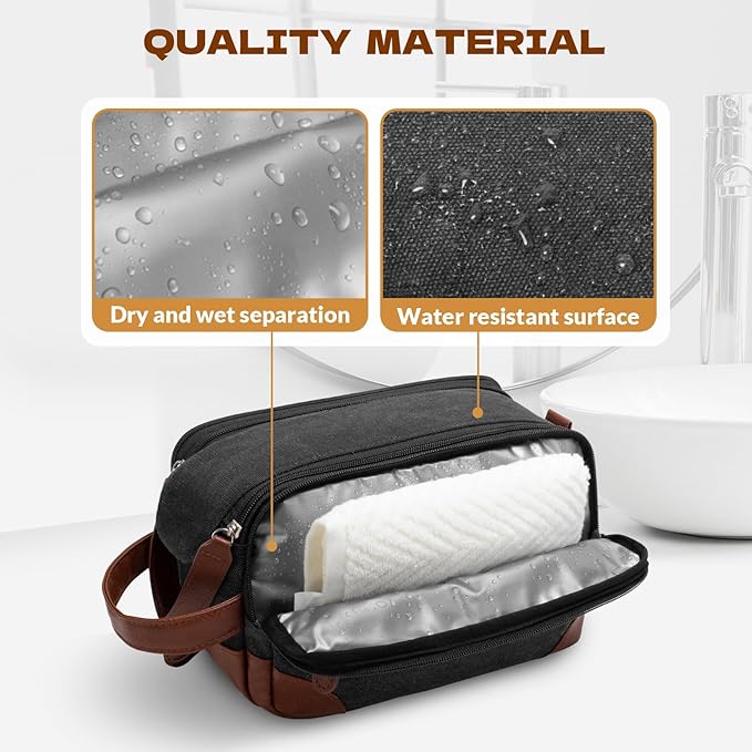 Travel Toiletry Bag for Men - Canvas Toiletries Bag with Multiple Pockets Large Hanging Dopp Kit Travel Bag for Toiletries Essentials Accessories - Dark Grey