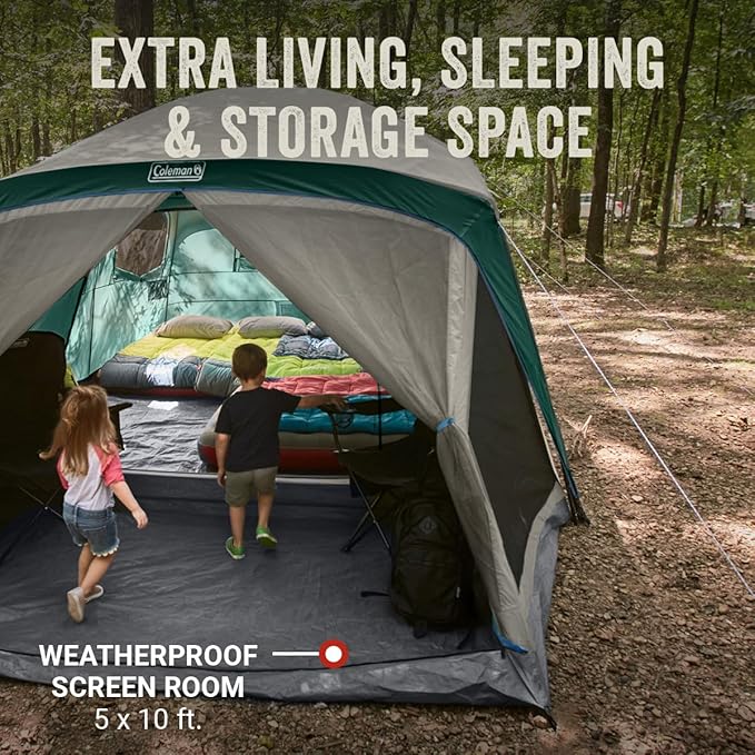 Coleman Skylodge 12-Person Camping Tent with Rainfly & Screened Porch, XL Weatherproof Family Tent Fits 4 Queen-Sized Airbeds, Color-Coded Poles & Sleeves