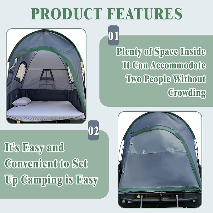 Pickup Truck Tent 5.5-6.0 Ft Truck Bed Tent 210D PU2000 Waterproof 2-Person UV50+ All-Weather Camping Gray-Green