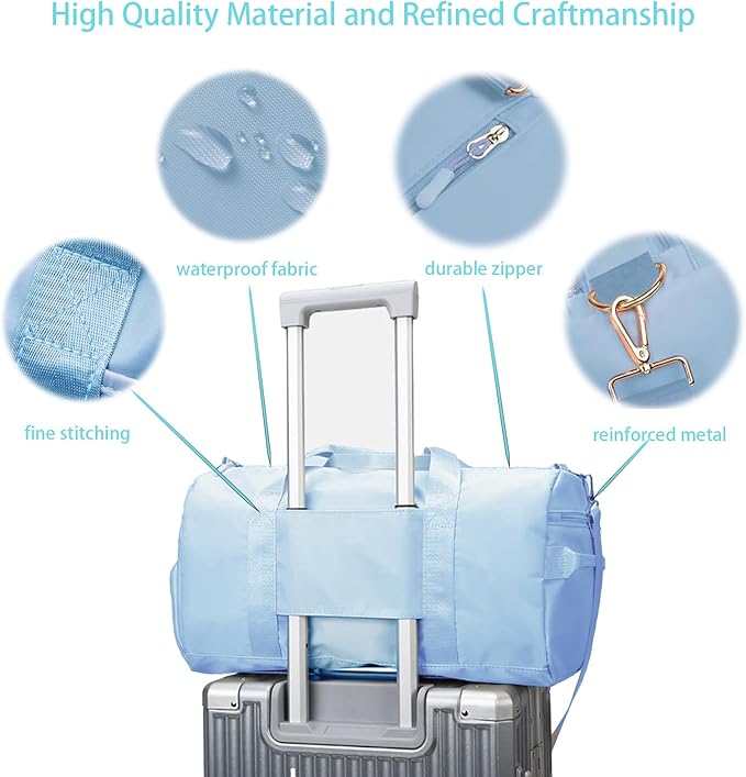 Women Gym Bag with Separation for Wet and Dry, Shoe Storage, Waterproof Travel Duffle Bag for Gym, Swimming, Yoga, Sports (Blue)