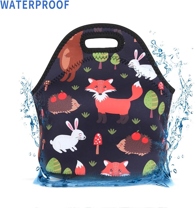 Violet Mist Neoprene Fox Lunch Bag Insulated Waterproof Lunch Bag Tote Cartoon Reusable Lunch Box Containers Food Carrying Lunch Handbag for men Women Work Thanksgiving Christmas Gifts