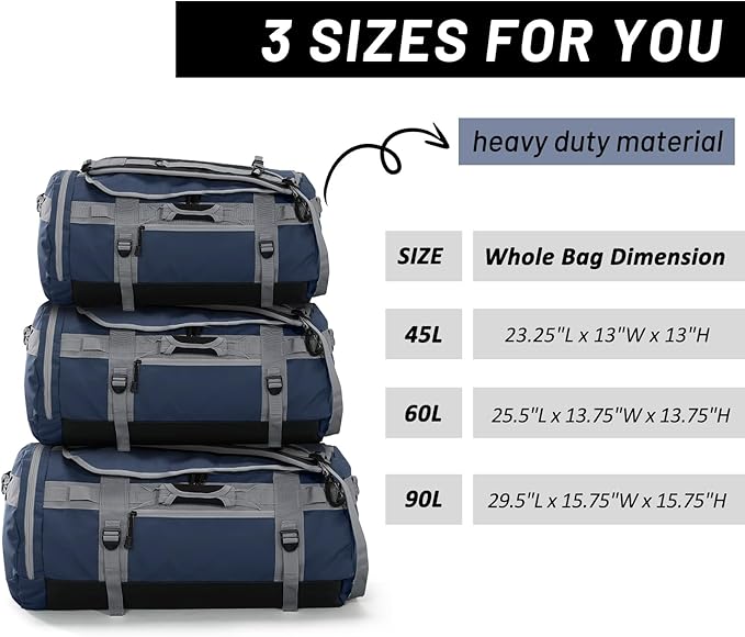 MIER Large Duffel Backpack Sports Gym Bag with Shoe Compartment, Heavy Duty and Water Resistant, Navy Blue, 45L