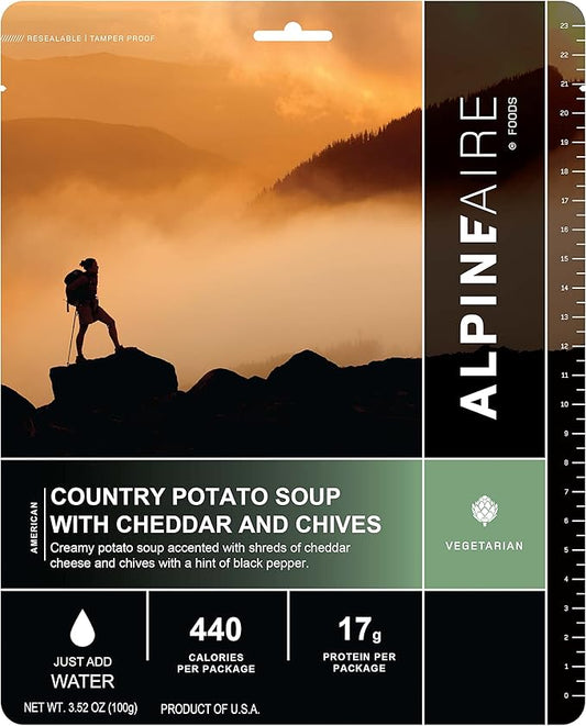 Foods Country Potato Soup with Cheddar And Chives, Freeze-Dried/Dehydrated, Entrée Meal Pouch, Just add Water, Black