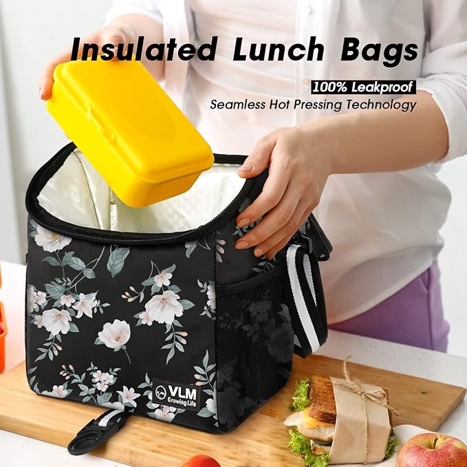 VLM Lunch Box for Women, Insulated Lunch Bag Women with Adjustable Shoulder Strap, Cute Lunch Tote Bag for Work,Picnic,Camping