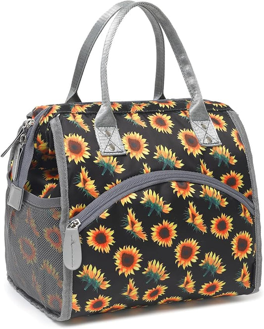 FlowFly Insulated Lunch Bag for Women, Men, Large and Reusable, Handle, Work and Travel Tote and Meal Prep Organizer, SunFlower