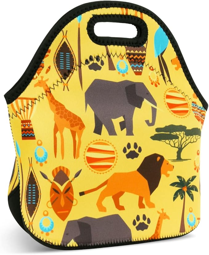 Violet Mist Women's Cute Neoprene Lunch Bag, Animal Patterned, Reusable, Insulated, 11.42"L x 10.43"H x 5.51"W, Eco-Friendly, Lightweight, Keeps Food Warm or Cold for 2-42 Hours