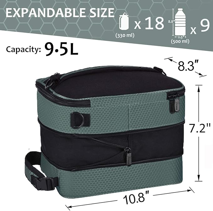 Expandable Insulated Lunch Bag, Leakproof Flat Lunch Cooler Tote with Shoulder Strap for Men and Women, Suitable for Work & Office by Tirrinia, Grey