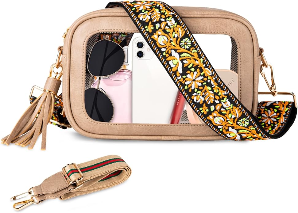 Viva Terry Clear Bag for Stadium Events Approved, Small Clear Crossbody Purse with 2 Adjustable Straps for Makeup Toiletry