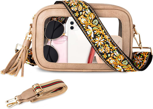 Viva Terry Clear Bag for Stadium Events Approved, Small Clear Crossbody Purse with 2 Adjustable Straps for Makeup Toiletry