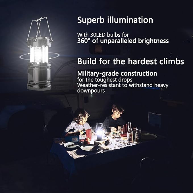 Camping Lantern, 4 Pack Brightness Adjustable LED Camping Lights, Collapsible IPX4 Waterproof Survival Lanterns for Power Outages, Home Emergency, Camping, Hiking, Hurricane
