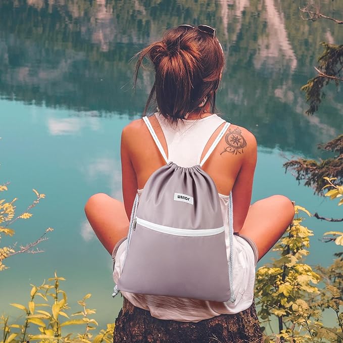 WANDF Drawstring Backpack String Bag Sackpack Cinch Water Resistant Nylon for Sport Yoga Gym Shopping (Pink)