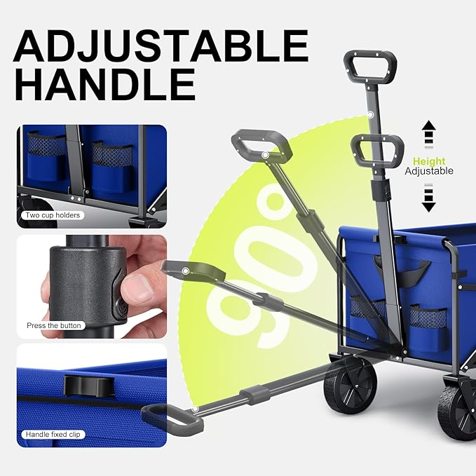 Collapsible Wagons Carts Foldable with Extended Tailgate, Folding Cart on Wheels, Portable Heavy Duty Shopping Carts for Groceries, Apartment, Garden, Camping, Fishing, Outdoor (Blue)