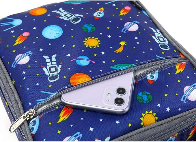FlowFly Kids Lunch box Insulated Soft Bag Mini Cooler Back to School Thermal Meal Tote Kit for Girls, Boys, Astronaut