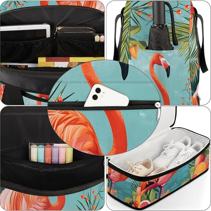 cfpolar Woman Travel Duffel Bag Tropical Flamingo Foldable Tote Carry On Luggage Sports Gym Bag With Shoe Compartment Overnight Weekend Yoga Workout Bag Training Handbag