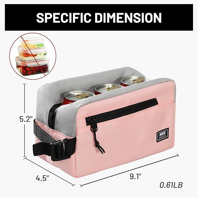 MIER Freezable Snack Bags Small Frozen Mini Cooler Lunch Bag Freezer Insulated Pouch for Kids Adults Work School Travel On-the-go, Pink/Grey