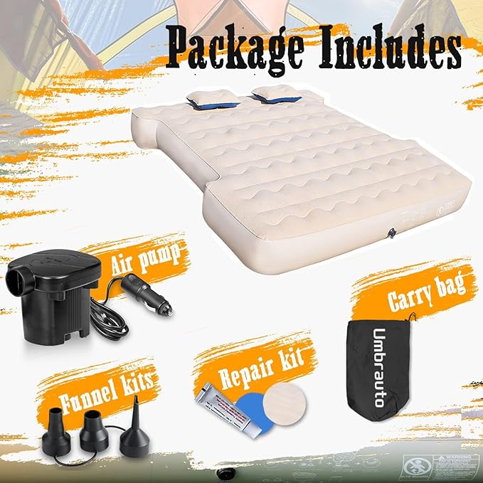 Umbrauto Air Mattress for 5.5-5.8ft Full Size Short Truck Bed, Flocking Surface Inflatable Airbed for Pickup Tent Camping, Sleeping Pad with Pump, Carry Bag