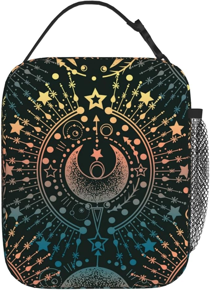 Magical Astrology Moon Star Insulated Lunch Bag Reusable Cooler Lunch Box Portable Leakproof Thermal Container Tote Bags for Girls Boys School Travel