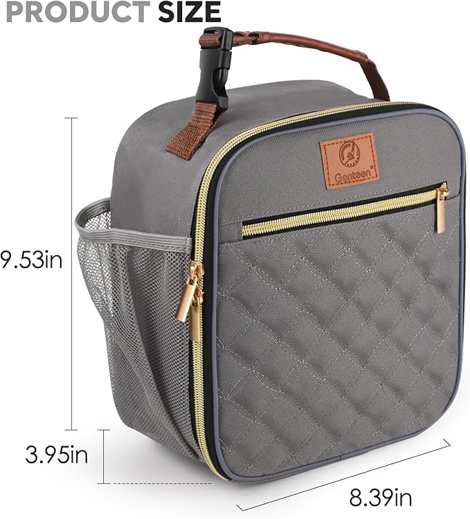 Lunch Box Reusable Lunch Bag for Men Women Kids Adults,Insulated Lunch Bag Waterproof Lunch Box Cooler,Small Lunch Box With Side Pockets for Work Office School Travel Picnic -Gray