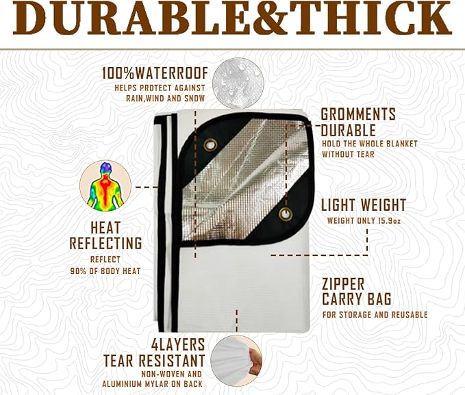 Heavy Duty Survival Blanket -Multifunctional Reflective Tarp Thermal Blanket - 60" x 83" Waterproof Sandproof for Camping Hiking Outdoors Multifunctional Emergency Blanket…