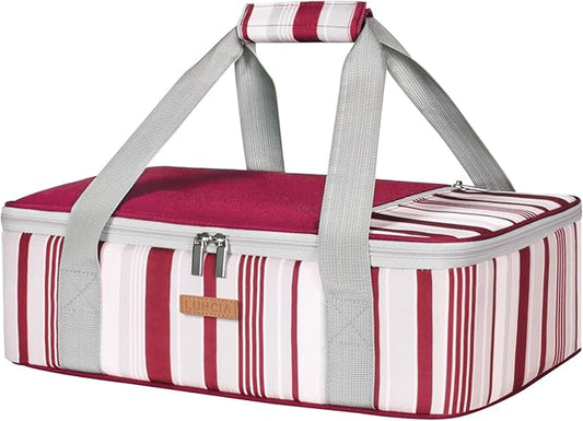 Insulated Casserole Carrier for Hot or Cold Food, Lasagna Lugger Tote for Potluck Parties/Picnic/Cookouts, Fits 9"×13" Baking Dish, Red