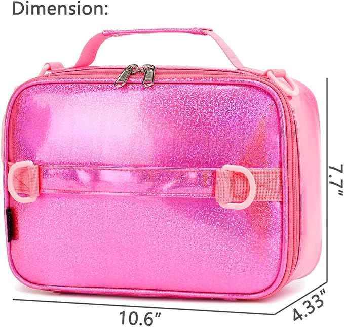 FlowFly Kids Lunch Bag, Durable Insulated School Lunch Box with Shoulder Strap and Bottle Holder, Water-resistant Thermal Small Lunch Cooler Tote for Teen Boys & Girls,Pink#PU