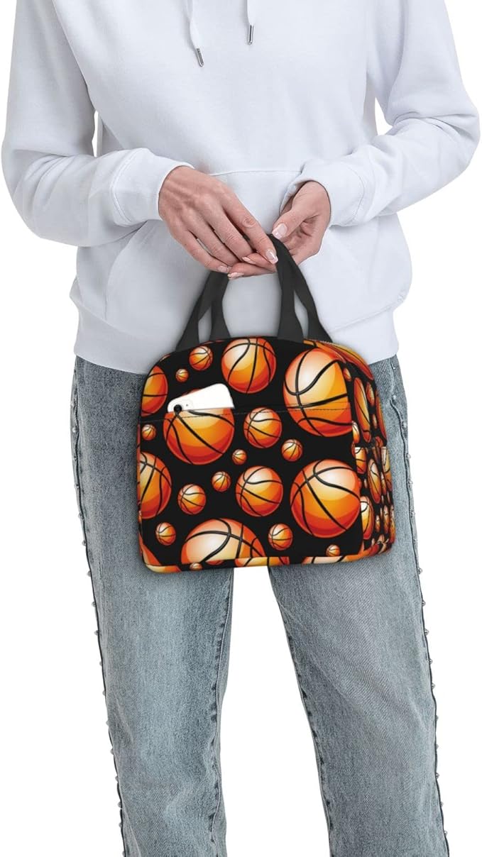 VOOHDDY Fun Basketball Ball Insulated Lunch Bag For Men Women Reusable Lunch Box Container Waterproof Portable Cooler Thermal Tote Bag For Work Office Picnic Beach Travel