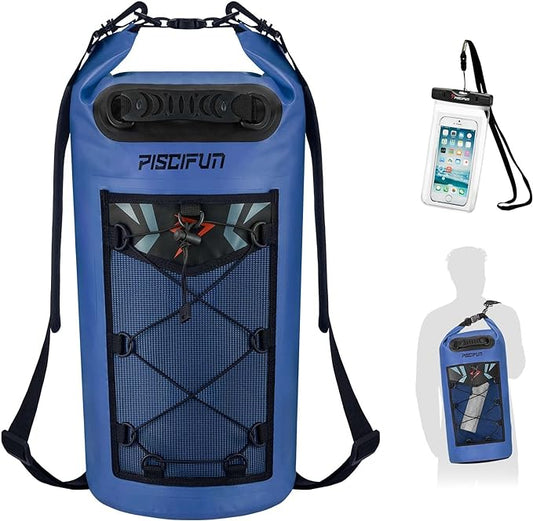 Piscifun Dry Bag, Waterproof Floating Backpack 5L/10L/20L/30L/40L with Waterproof Phone Case for Boating, Kayaking, Fishing