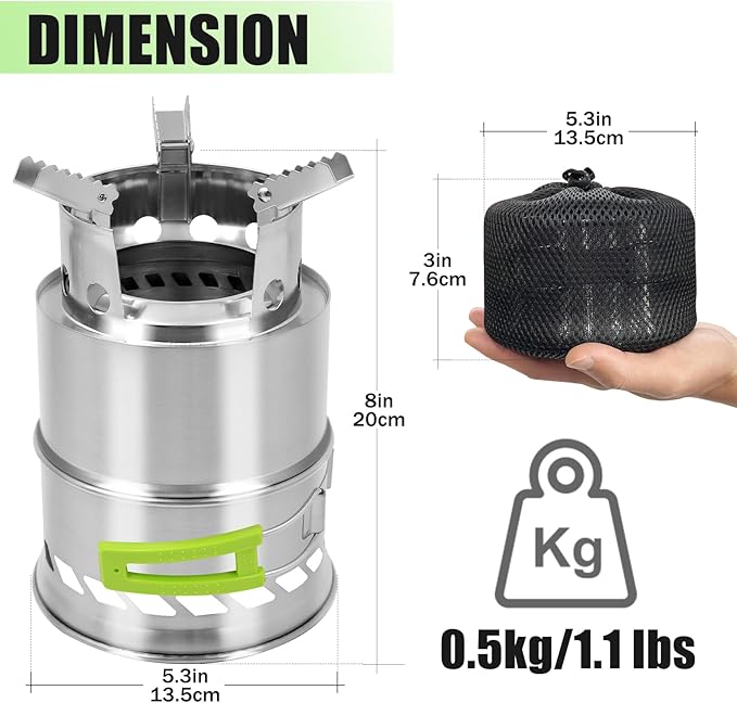 Acelane Camping Wood Stove, Portable Camping Stove - Stainless Steel Survival Stove Backpacking Wood Stove, Folding Small Mini Camp Stove for Hiking Traveling Outdoor
