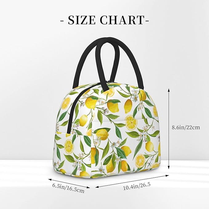 Lemon Lunch Bag Lunch Box for Women Men Boys Girls, Reusable Insulated Lunch Tote Bag, Leakproof Thermal Cooler Sack Food Handbags High Capacity for Work School Picnic Camping Gifts