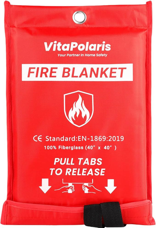 Heavy-Duty Emergency Fire Blanket, 1 Pack – Fireproof Fiberglass Blanket for Kitchen, Home, Grill, Fireplace, Camping, Heat Shield, Grease Fires, Emergency Fire Suppression