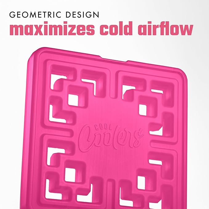 Cool Coolers XL Fashion Ice by Fit + Fresh, 2pk Ice Blocks for Lunchboxes, Freezer Packs for Coolers, Hot Pink