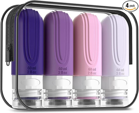 Travel Bottles for Toiletries, Tsa Approved 2oz Travel size Bottles, BPA Free Leak Proof Travel Toiletry Containers, Refillable Travel Accessories with Toiletry Bag for Shampoo Liquid (4 Pack)