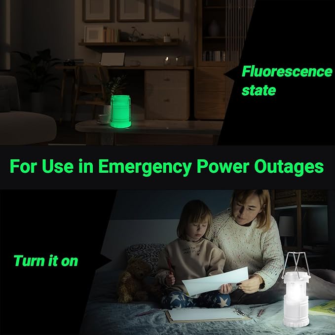 KUNHE LED 4 Pack Glow-in-The-Dark Camping Lanterns Battery Powered (Includes 12 AA Alkaline Batteries) 350 Lumens IPX4 Water Resistant Lanterns for Power Outages Earthquake Emergency Kit