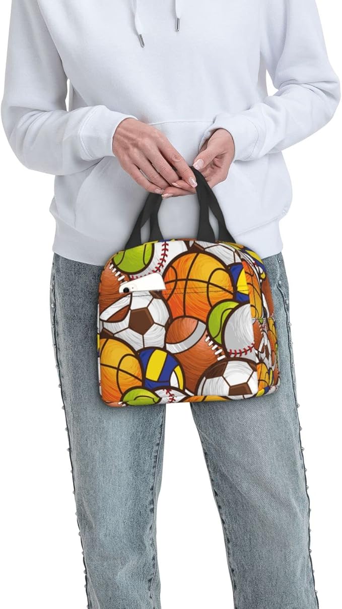 VOOHDDY Sport Ball Soccer Football Basketball Insulated Lunch Bag For Men Women Reusable Lunch Box Container Waterproof Portable Cooler Thermal Tote Bag For Work Office Picnic Beach Travel