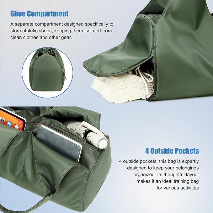 forestfish Yoga Gym Bag for Women with Shoes Compartment & Wet Dry Storage Pockets Lightweight Duffel Bag