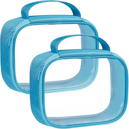 Moyad TSA Approved Clear Toiletry Bag, 2 Pack Quart Size 3-1-1 Liquids Pouch for Travel, Transparent Makeup & Cosmetic Organizer for Women Men, Blue