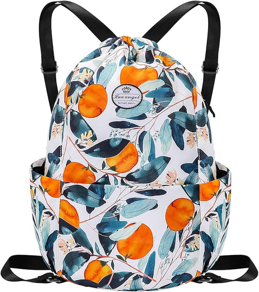 HUA ANGEL Floral Print Drawstring Bag - Lightweight Waterproof Cinch Sackpack with Side Pocket for Men & Women Travel Gym Bag